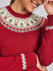 JoJo Maman Bébé Red Reindeer Fair Isle Pattern Jumper - Image 4 of 4