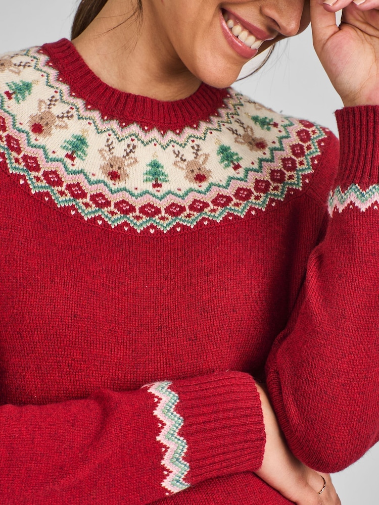 JoJo Maman Bébé Red Reindeer Fair Isle Pattern Jumper - Image 4 of 4