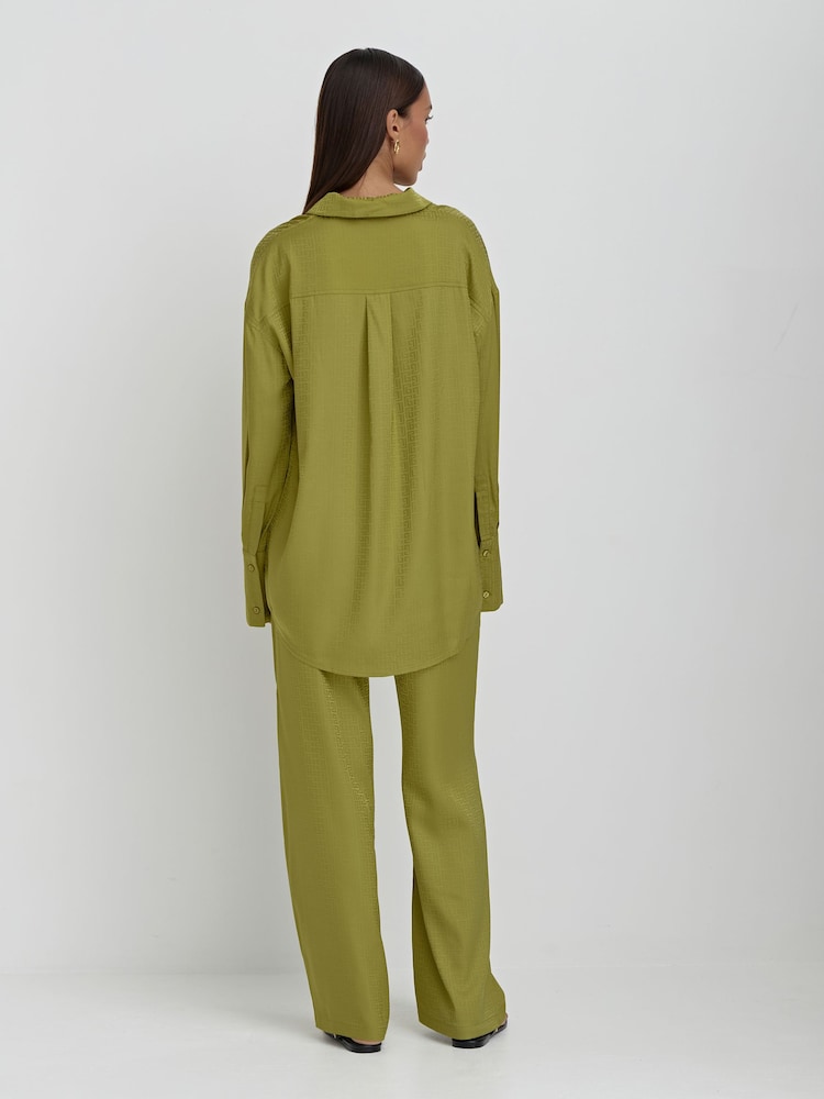 4th & Reckless Green MIMI Jacquard Satin Trousers - Image 2 of 5