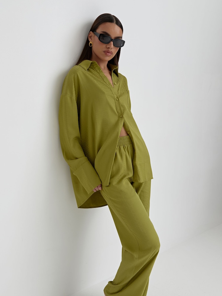 4th & Reckless Green MIMI Jacquard Satin Trousers - Image 5 of 5