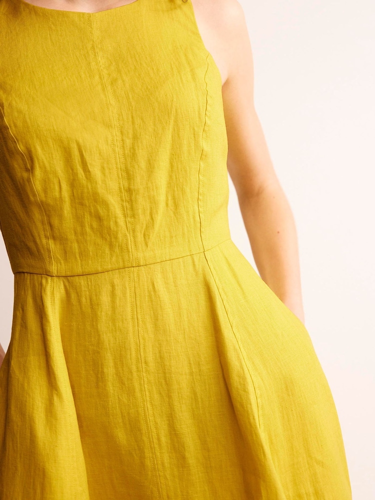Boden Yellow Petite Carla 100% Linen Midi Dress - Image 2 of 6