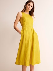 Boden Yellow Petite Carla 100% Linen Midi Dress - Image 4 of 6