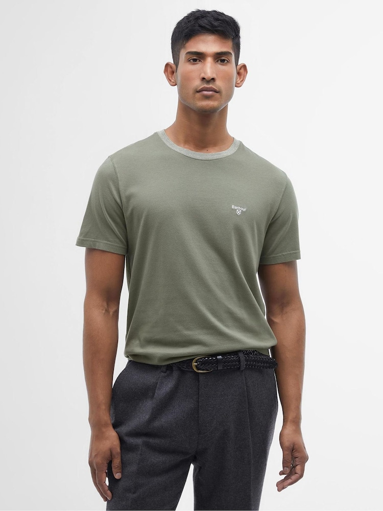 Barbour® Green Marlton Contract Collar 100% Cotton T-Shirt - Image 1 of 6 Barbour® Green Marlton Contract Collar 100% Cotton T-Shirt - Image 1 of 6