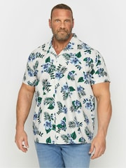 BadRhino Big & Tall White & Blue Tropical 100% Cotton Shirt - Image 1 of 3