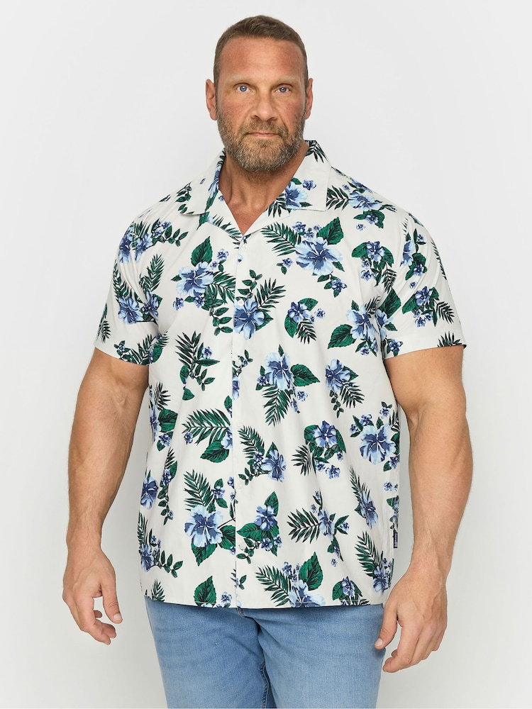 BadRhino Big & Tall White & Blue Tropical 100% Cotton Shirt - Image 1 of 3