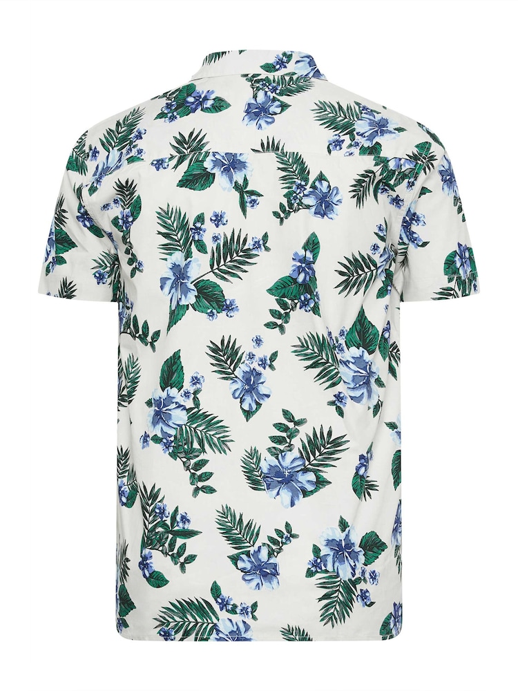 BadRhino Big & Tall White & Blue Tropical 100% Cotton Shirt - Image 3 of 3