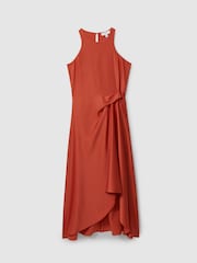 Reiss Rust Micah Satin Drape Tuck Midi Dress - Image 2 of 5