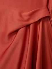 Reiss Rust Micah Satin Drape Tuck Midi Dress - Image 5 of 5