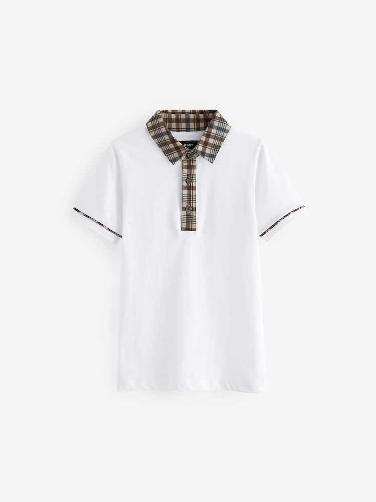 White Check Patterned Collar 100% Cotton Short Sleeve Polo Shirt (3-16yrs) - Image 1 of 3