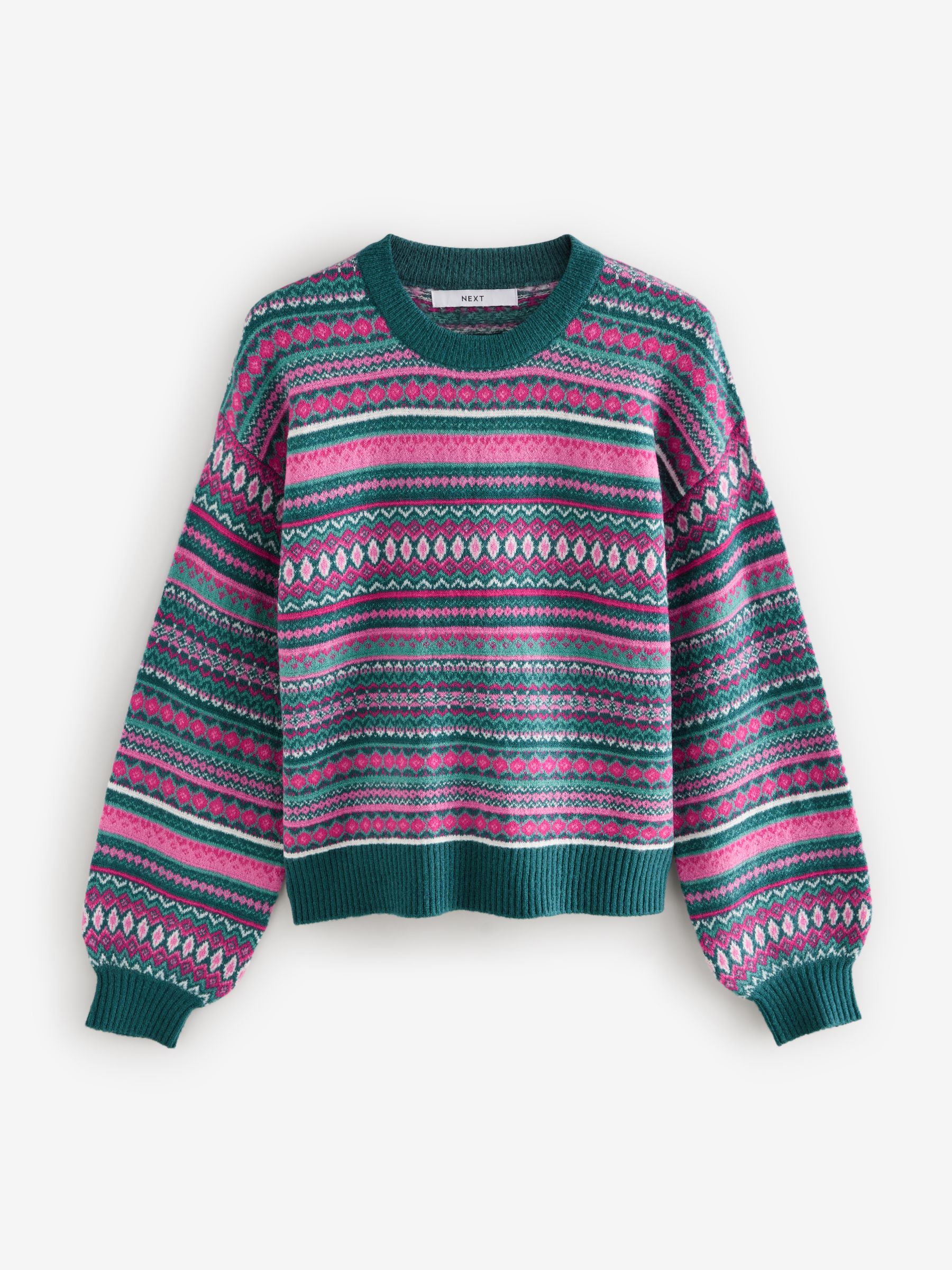 Buy Teal Blue Fairisle Pattern Stripe Crew Neck Knitted Jumper from Next  Luxembourg