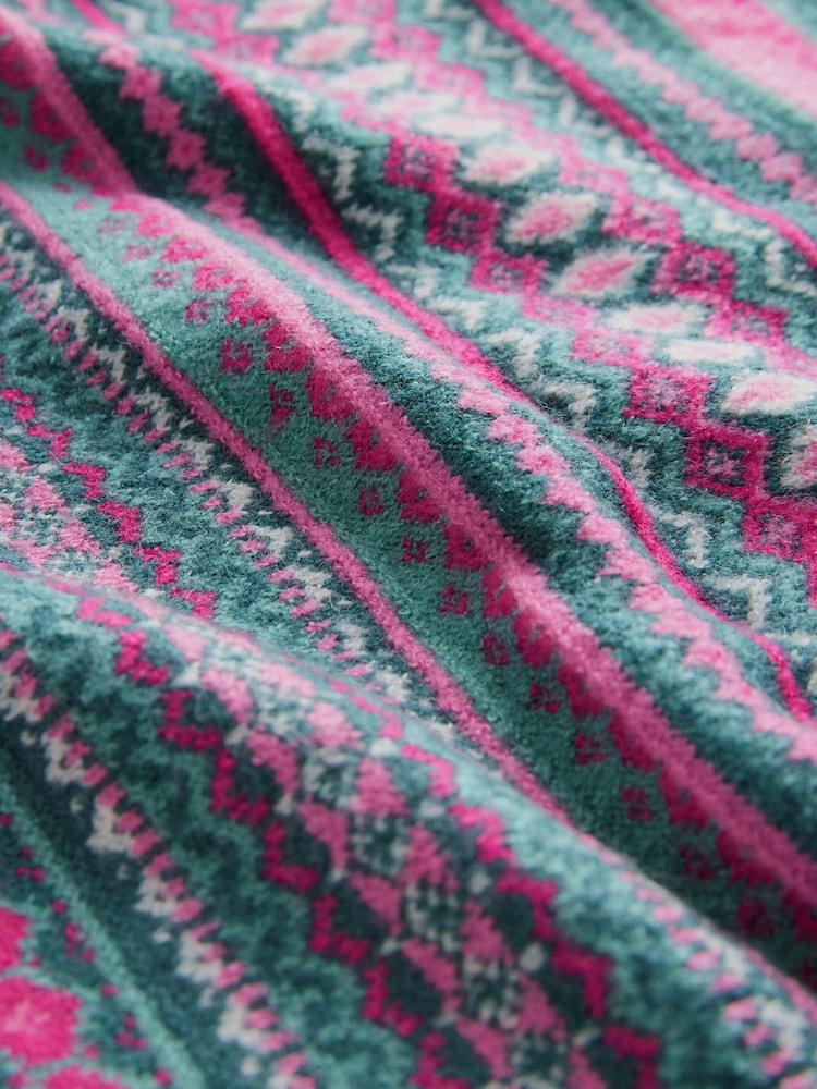Teal Blue Fairisle Pattern Stripe Crew Neck Knitted Jumper - Image 7 of 7