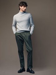 Light Grey Roll Neck Regular Fit Premium Lambswool Blend Rib Texture Jumper - Image 2 of 7