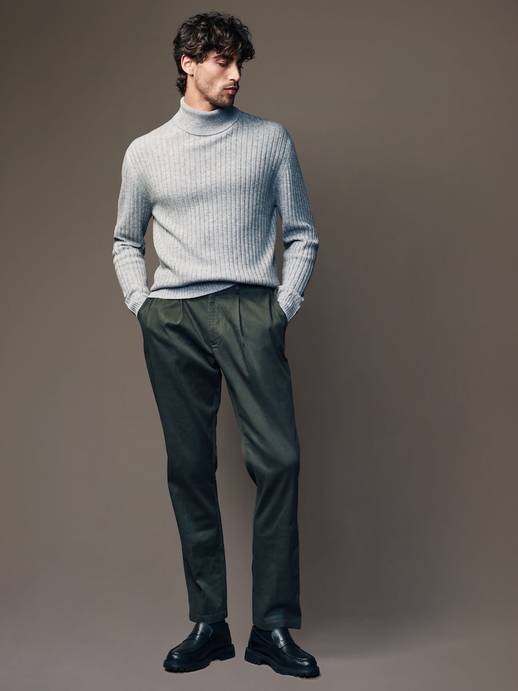 Light Grey Roll Neck Regular Fit Premium Lambswool Blend Rib Texture Jumper - Image 2 of 7