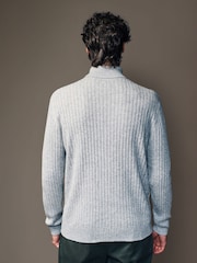 Light Grey Roll Neck Regular Fit Premium Lambswool Blend Rib Texture Jumper - Image 3 of 7