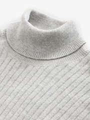 Light Grey Roll Neck Regular Fit Premium Lambswool Blend Rib Texture Jumper - Image 7 of 7