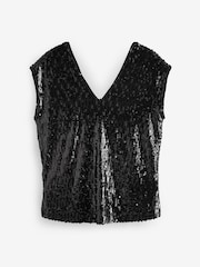 Black Sequin V-Neck Sleeveless Top - Image 6 of 7
