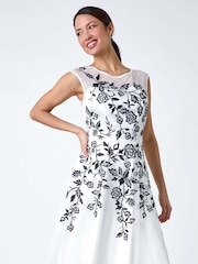 Roman White Floral Embroidered Fit and Flare Dress - Image 2 of 5