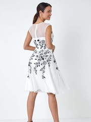 Roman White Floral Embroidered Fit and Flare Dress - Image 3 of 5