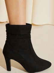 Friends Like These Black Standard Fit Heeled Ruched Ankle Faux Suede Boots - Image 2 of 4