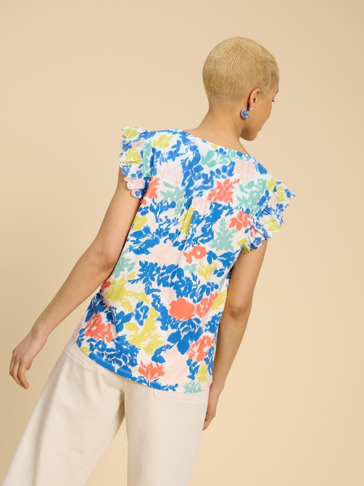 White Stuff White 100% Cotton Woven Frill Tessa Top - Image 2 of 7
