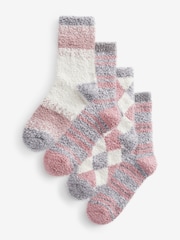 Pink/Grey Cosy Socks 4 Pack - Image 1 of 6