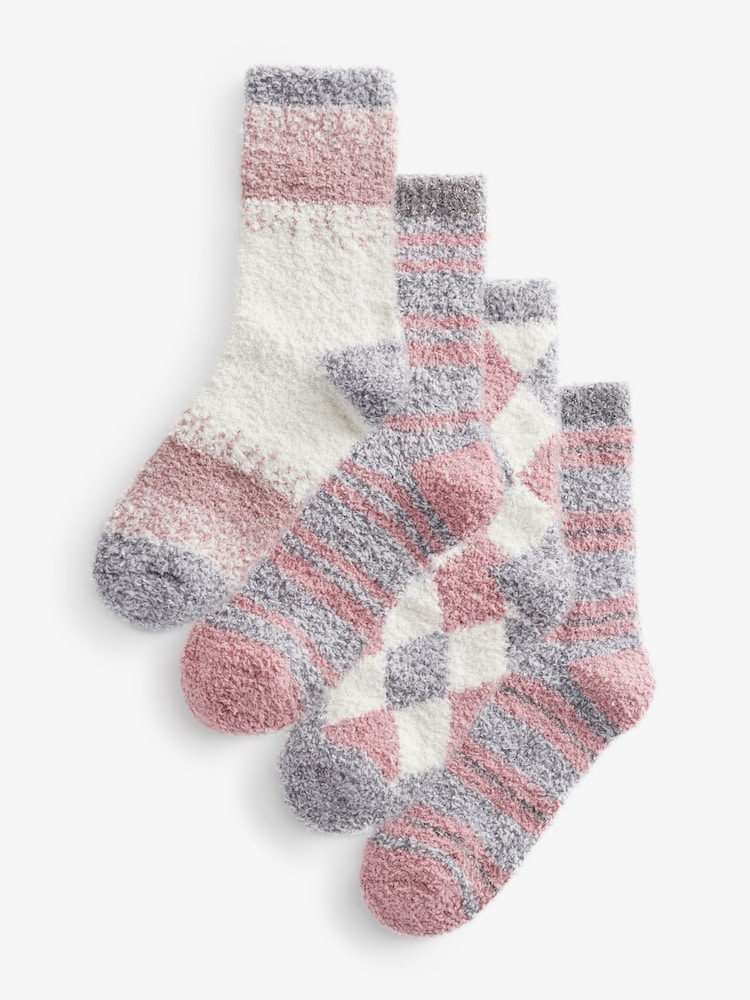Pink/Grey Cosy Socks 4 Pack - Image 1 of 6