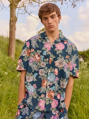 Navy Blue EDIT Short Sleeve Floral Printed Shirt - Image 1 of 7