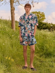 Navy Blue EDIT Short Sleeve Floral Printed Shirt - Image 2 of 7