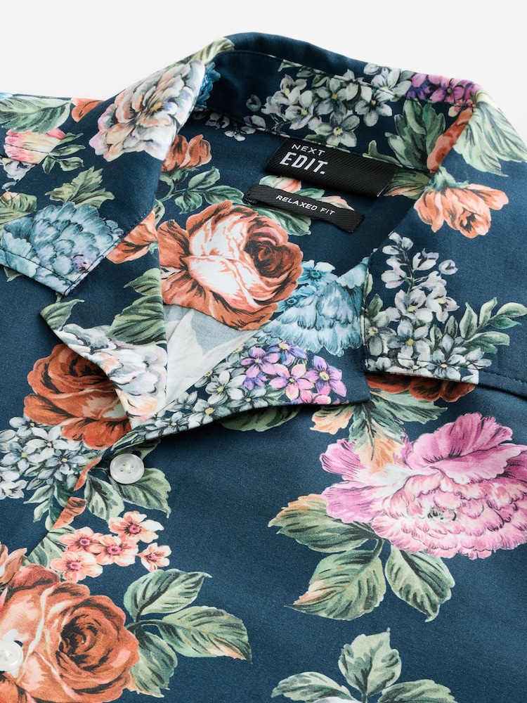 Navy Blue EDIT Short Sleeve Floral Printed Shirt - Image 7 of 7