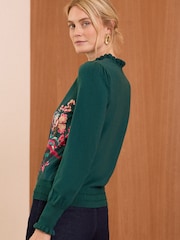 Love & Roses Pullover aus fein gewebtem Mischgewebe mit Trompetenärmeln - Bild 4 von 4