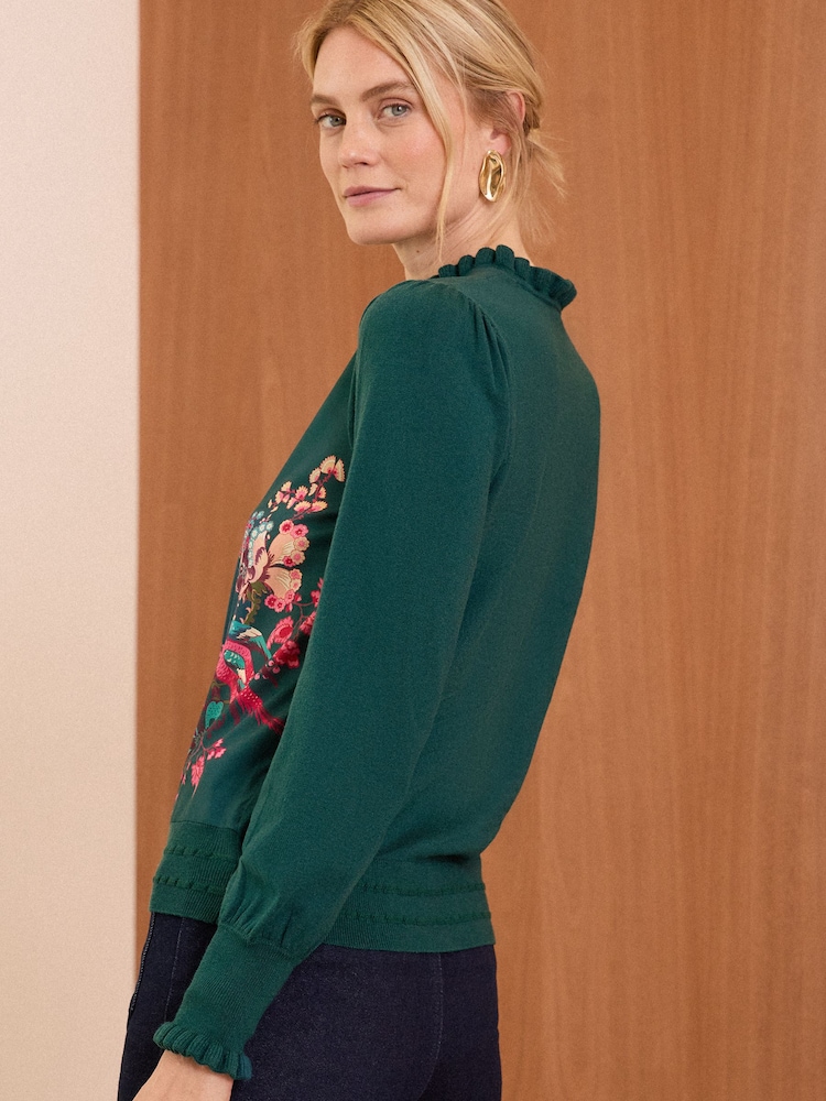 Love & Roses Pullover aus fein gewebtem Mischgewebe mit Trompetenärmeln - Bild 4 von 4