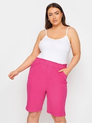 Yours Curve Pink Cool 100% Cotton Shorts With Self Tie Waist Band - Image 1 of 5