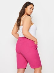 Yours Curve Pink Cool 100% Cotton Shorts With Self Tie Waist Band - Image 3 of 5