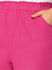 Yours Curve Pink Cool 100% Cotton Shorts With Self Tie Waist Band - Image 4 of 5