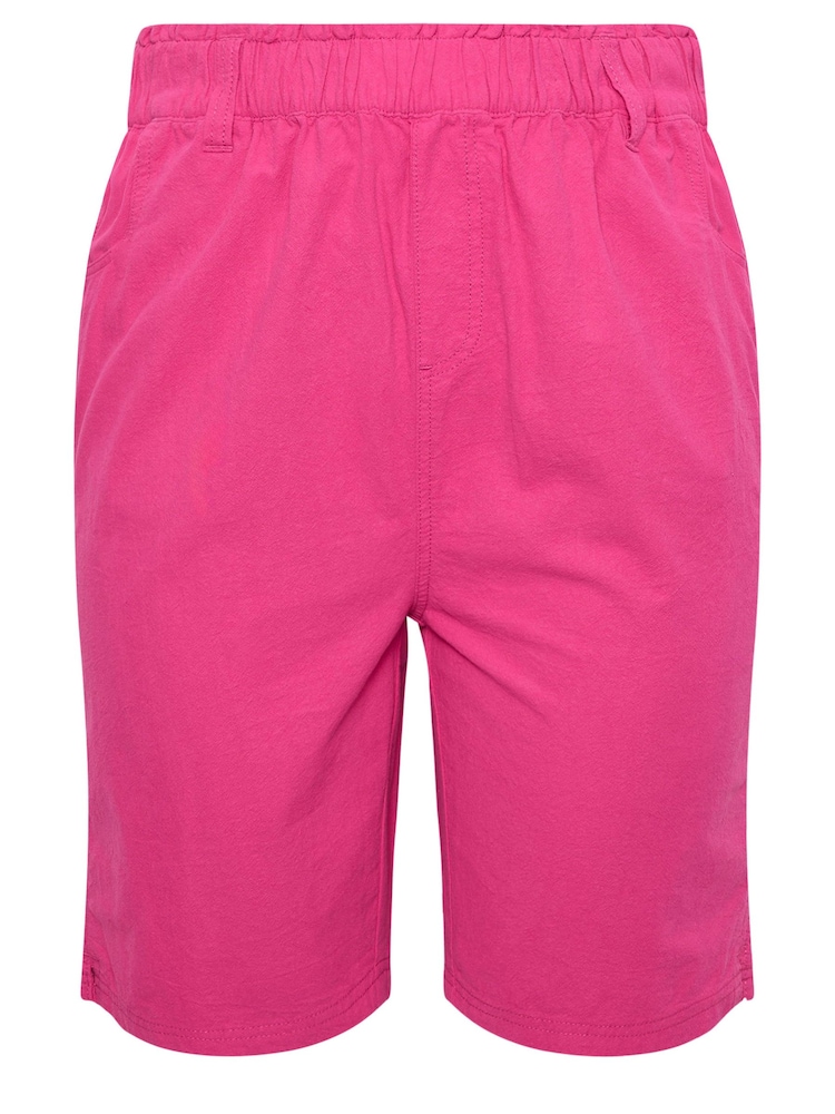 Yours Curve Pink Cool 100% Cotton Shorts With Self Tie Waist Band - Image 5 of 5