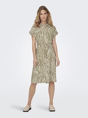 JDY Green Zebra Print Short Sleeve Shirt Dress - Image 1 of 4