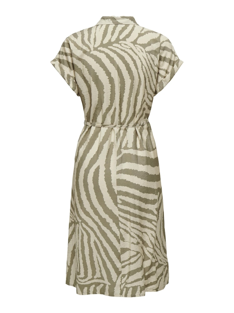 JDY Green Zebra Print Short Sleeve Shirt Dress - Image 4 of 4 JDY Green Zebra Print Short Sleeve Shirt Dress - Image 4 of 4