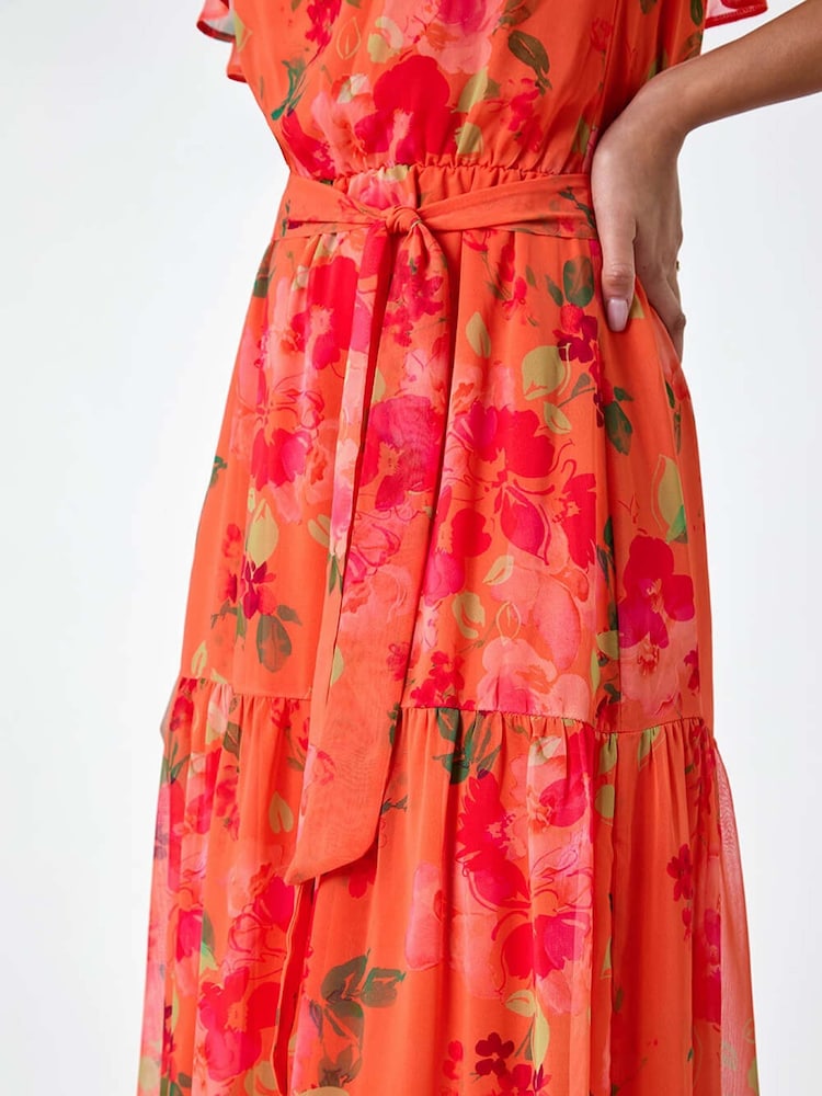 Roman Floral Tiered Bardot Belted Dress - Image 5 of 5 Roman Floral Tiered Bardot Belted Dress - Image 5 of 5
