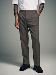 Brown Adjustable Stripe Wool Blend Side Adjuster Trousers - Image 1 of 8