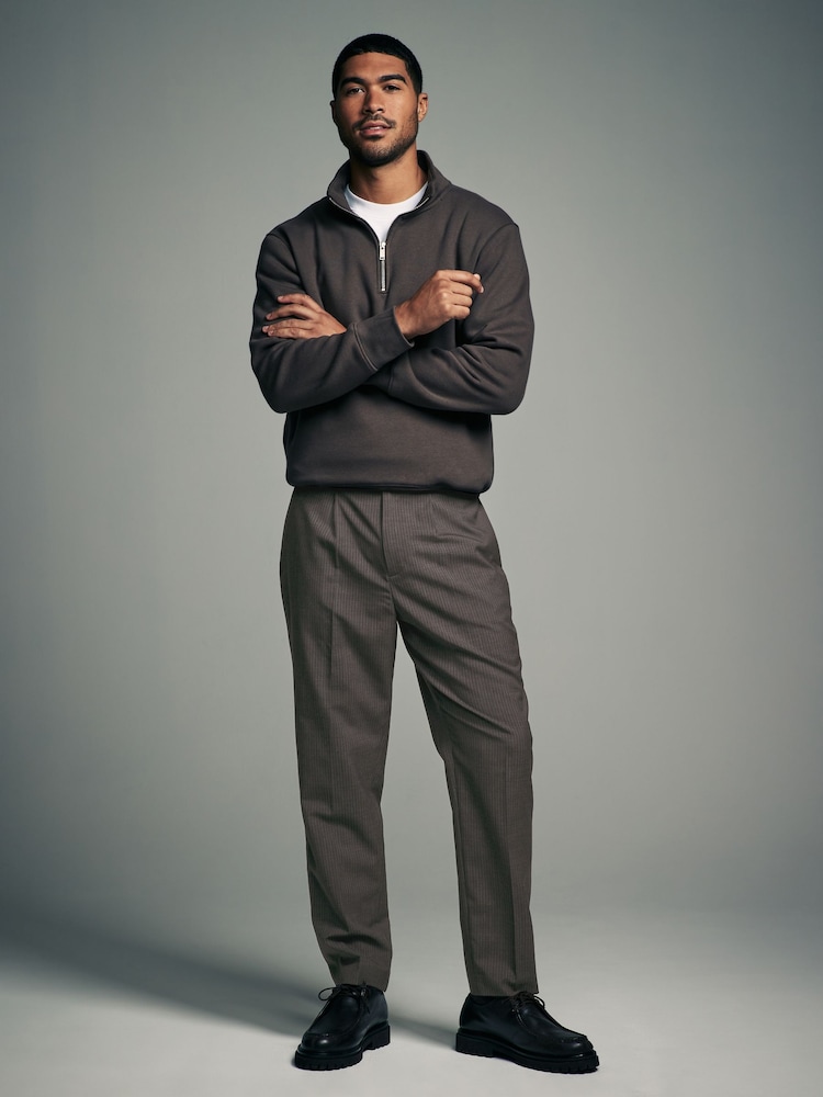 Brown Adjustable Stripe Wool Blend Side Adjuster Trousers - Image 2 of 8
