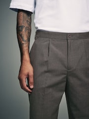 Brown Adjustable Stripe Wool Blend Side Adjuster Trousers - Image 4 of 8