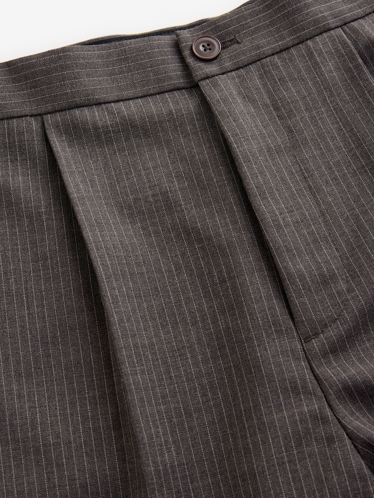 Brown Adjustable Stripe Wool Blend Side Adjuster Trousers - Image 8 of 8