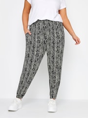 Yours Curve Black Abstract Print Harem Style Joggers - Image 1 of 4