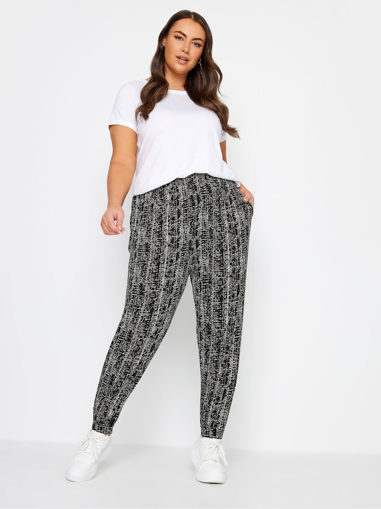 Yours Curve Black Abstract Print Harem Style Joggers - Image 2 of 4