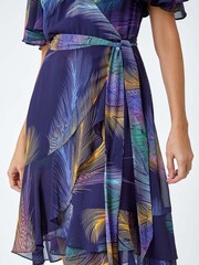 Roman Blue Mini Feather Print Frill Trim Dress - Image 5 of 5