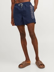 JACK & JONES Navy Blue Swim Shorts With Contrast Lining - Image 1 of 8