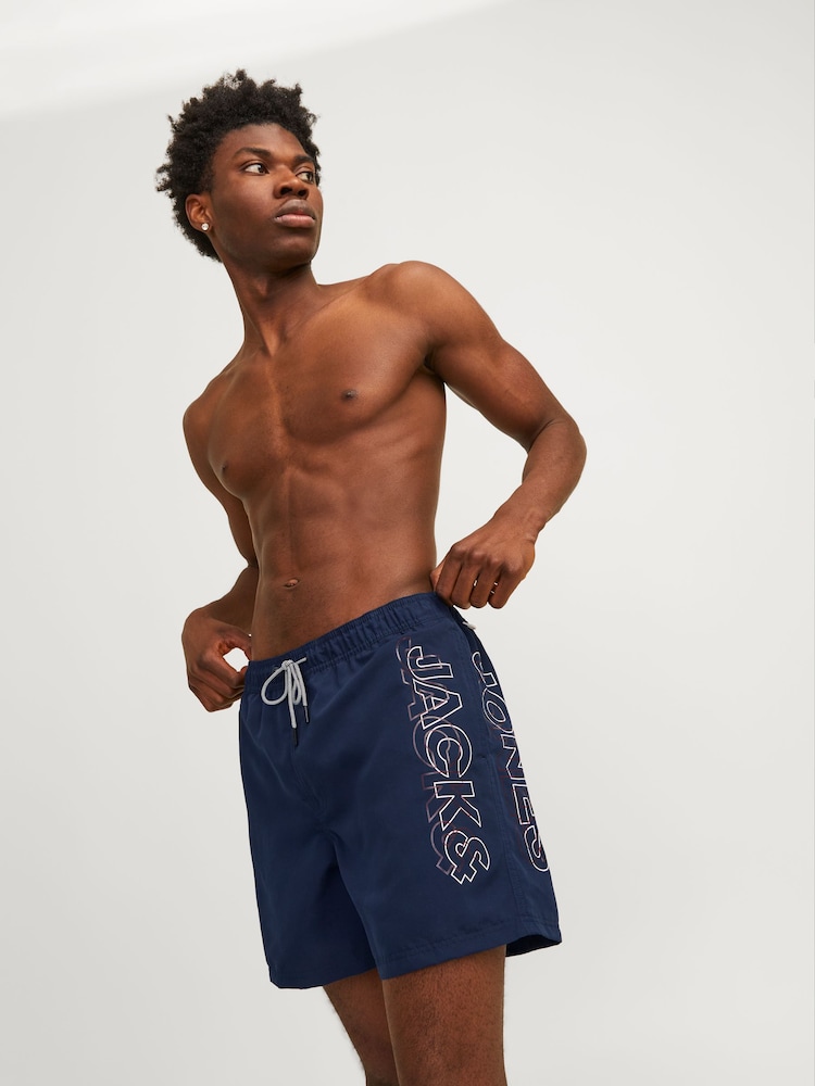 JACK & JONES Navy Blue Swim Shorts With Contrast Lining - Image 2 of 8