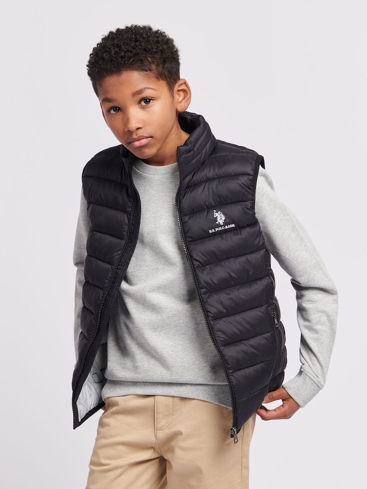 U.S. Polo Assn. Black Bound Quilted Boys Gilet - Image 1 of 7 U.S. Polo Assn. Black Bound Quilted Boys Gilet - Image 1 of 7