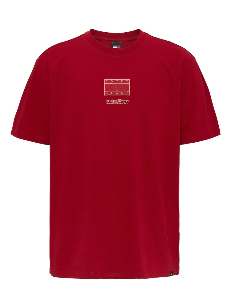 Tommy Jeans Red Regular Tonal 100% Cotton T-Shirt - Image 1 of 3