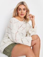 Yours Curve Cream Ladder Stitch Jumper - Image 1 of 5